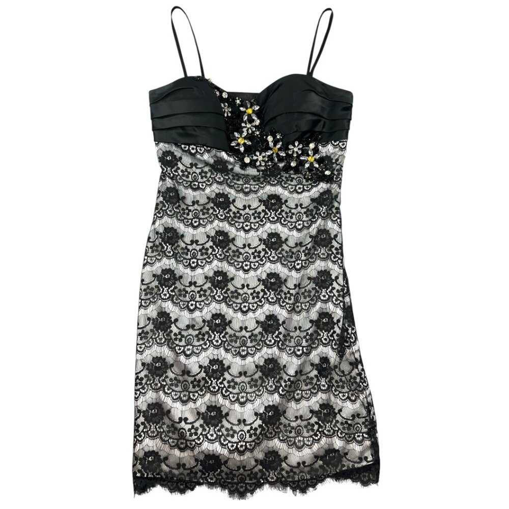 Dave & Johnny Black Pleated Satin Bustier Cocktail‎ Dress